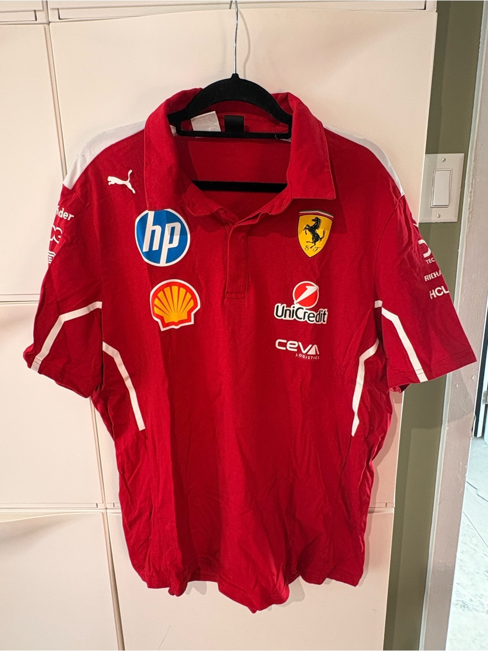 Ferrari Red Team Polo with White Accents and Sponsor Patches